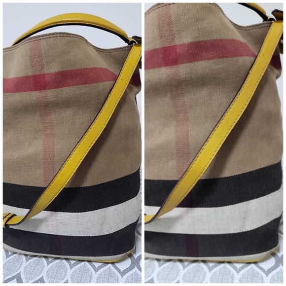 Authentic BURBERRY Canvas Mega Check Medium Ashby Hobo Saddle Bag Yellow/Beige - Picture 9 of 13